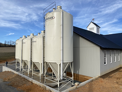 Bulk malt storage silos installed at a production brewery